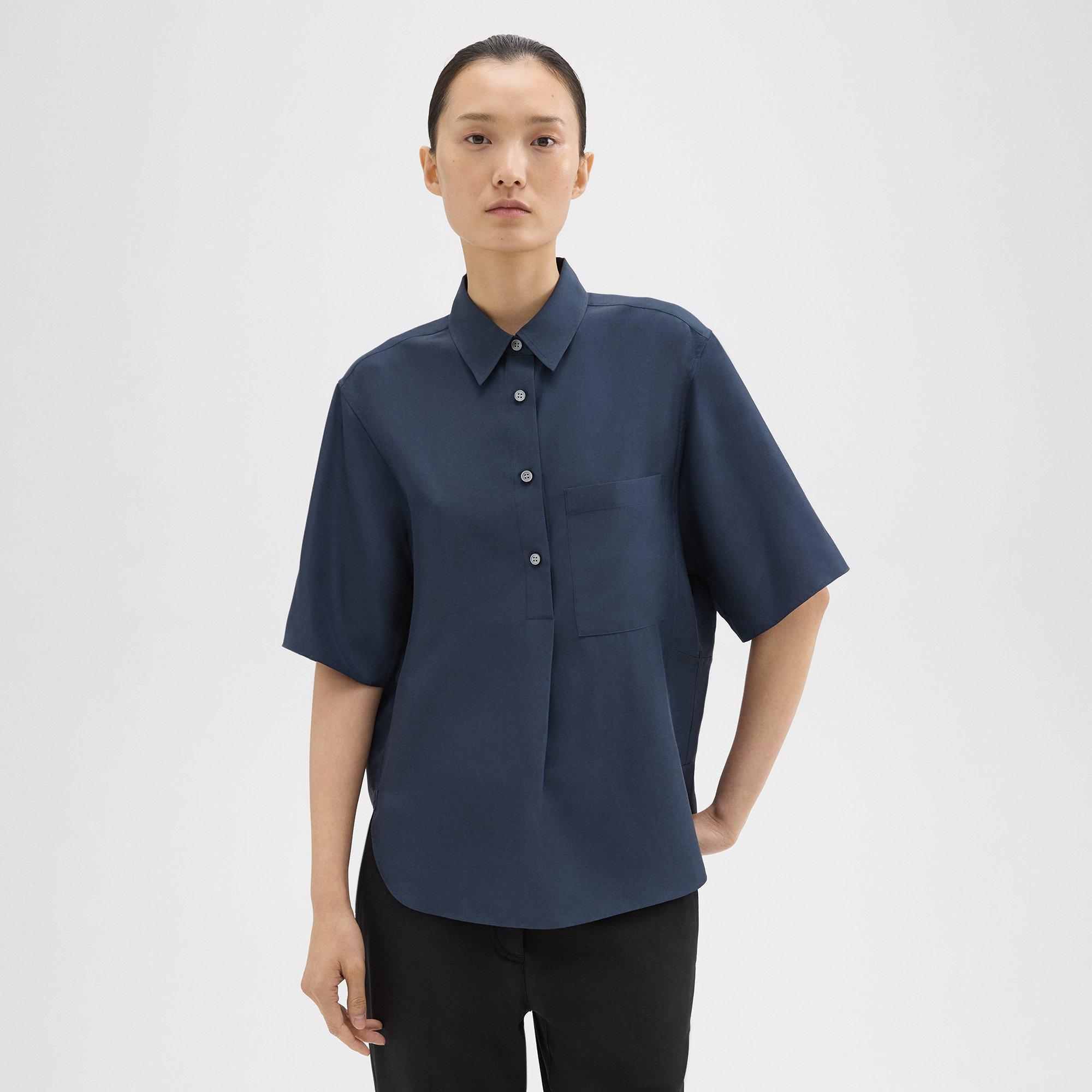 Short-Sleeve Silk Popover Shirt | Theory Project Product Image