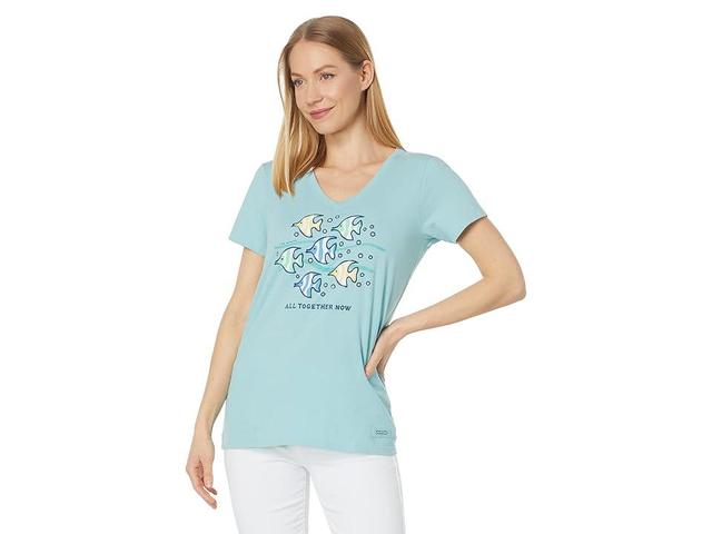 Life is Good All Together Now Fish Short Sleeve Crusher-Lite Vee (Beach ) Women's T Shirt Product Image