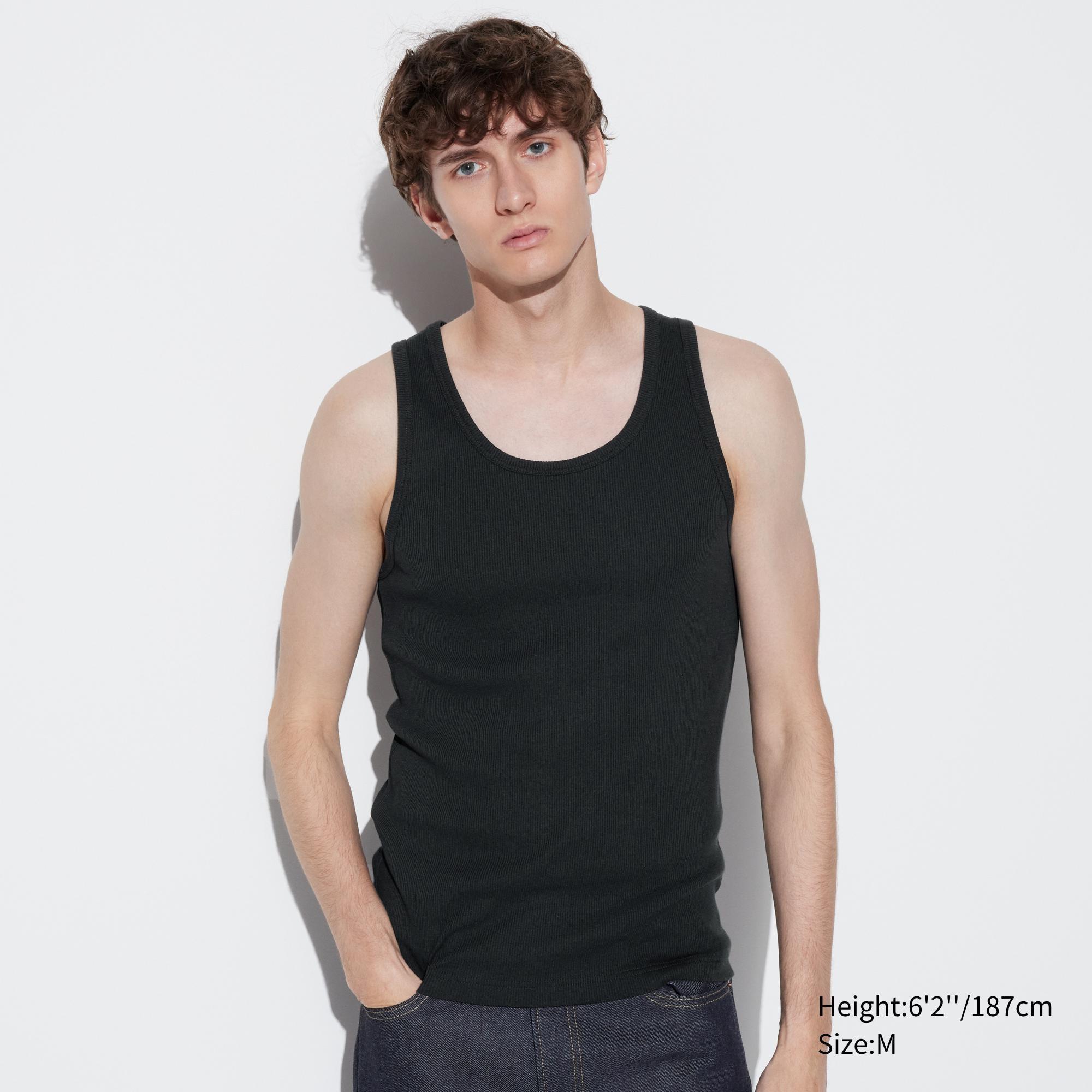 Mens Dry Color Ribbed Tank Top with Quick-Drying Black 2XL UNIQLO US Product Image