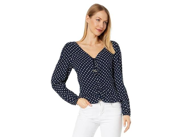 Tommy Hilfiger Long Sleeve Top with Ruching (Sky Captain/Ivory) Women's Clothing Product Image