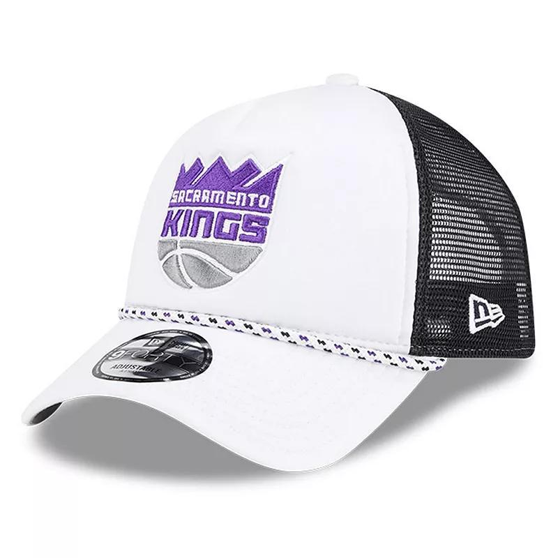 Mens New Era White/Black Sacramento Kings Court Sport Foam A-Frame 9FORTY Adjustable Trucker Hat Product Image