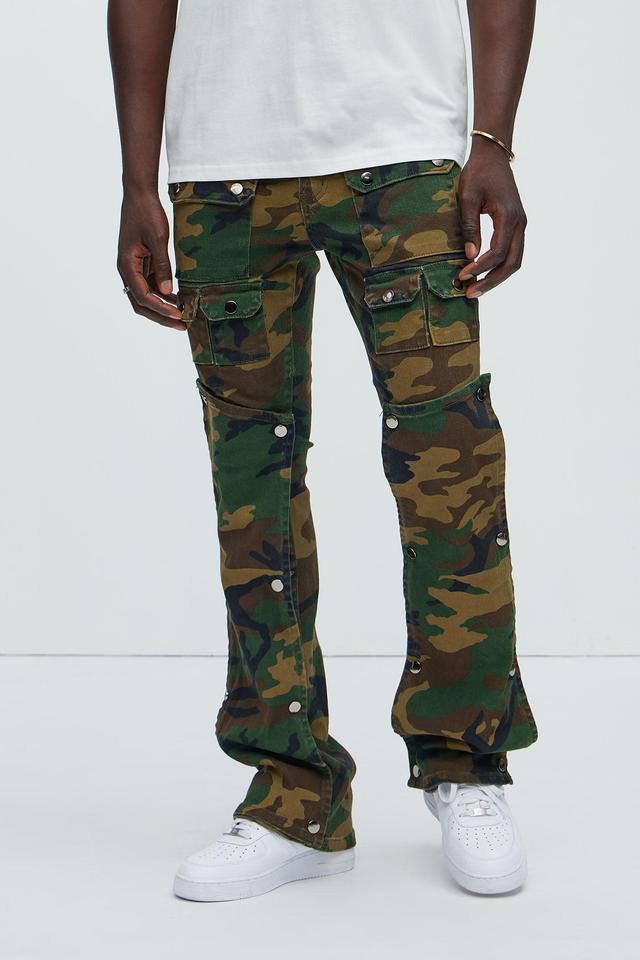 Utility Snap Pockets Flare Pants - Camouflage Product Image