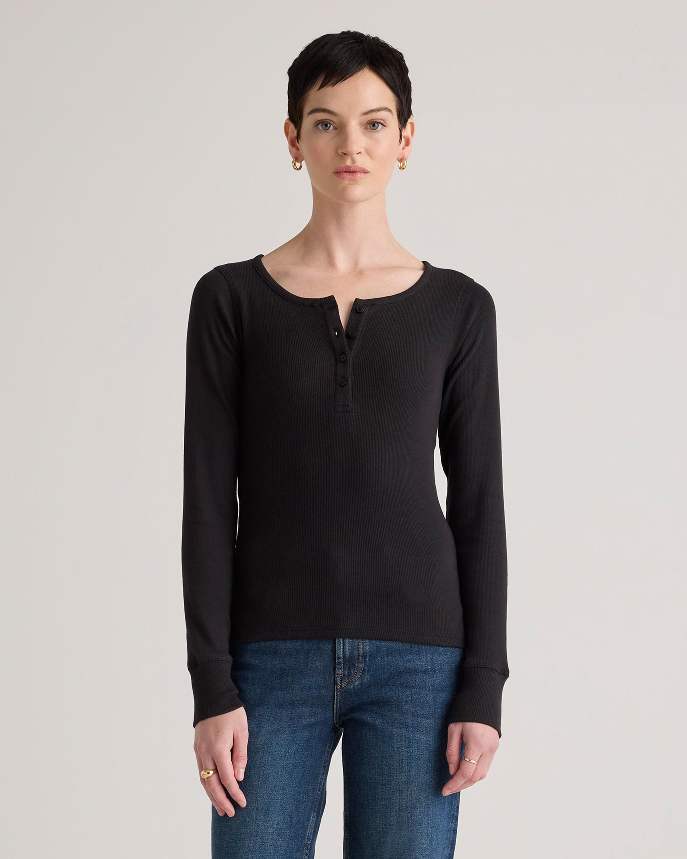 Organic Cotton Micro-Rib Henley Long Sleeve Tee Product Image