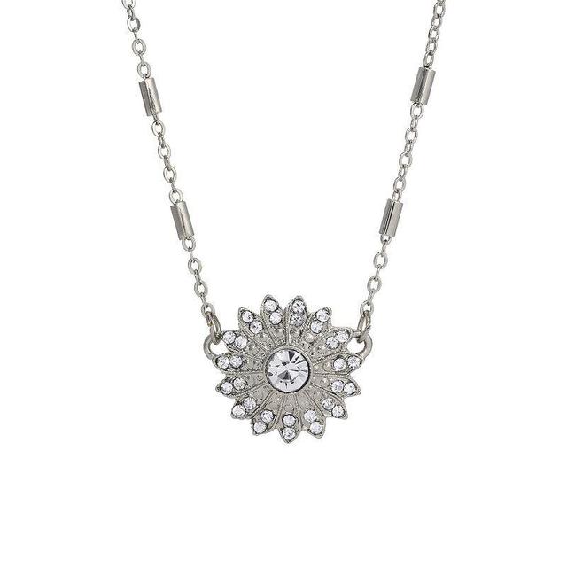 1928 Silver Tone Crystal Sunburst Necklace, Womens, White Product Image