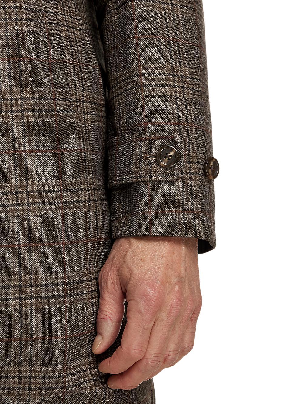 Wool / Cotton Stretch Reversible Plaid Trench Coat - Dark Brown/brown Plaid Product Image