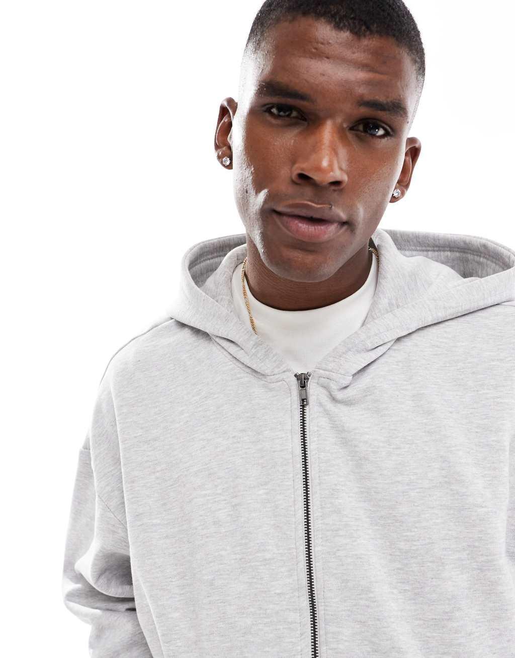 ONLY & SONS oversized zip up hoodie in light gray Product Image