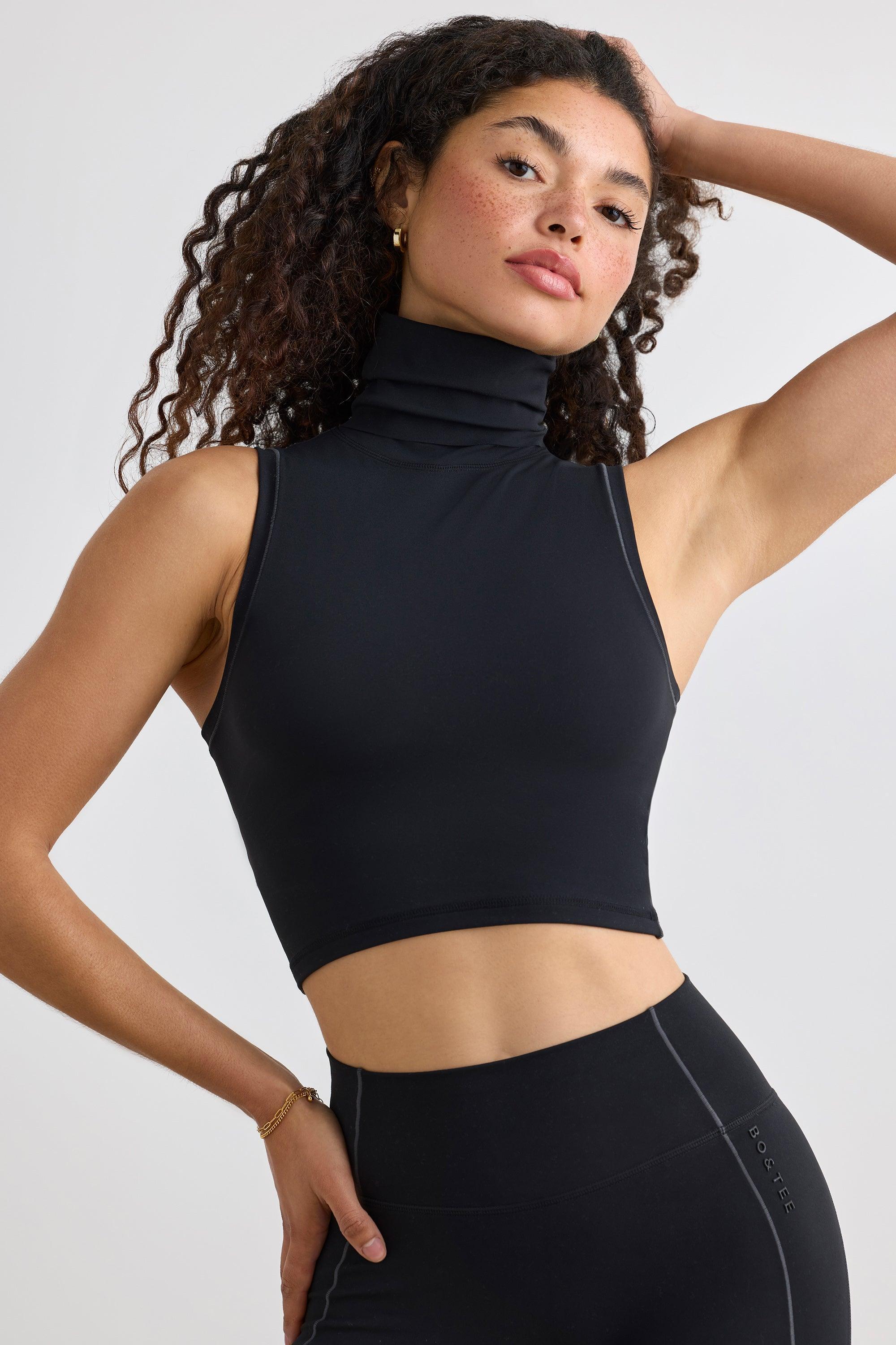 Soft Active Turtleneck Tank Top in Black Female Product Image