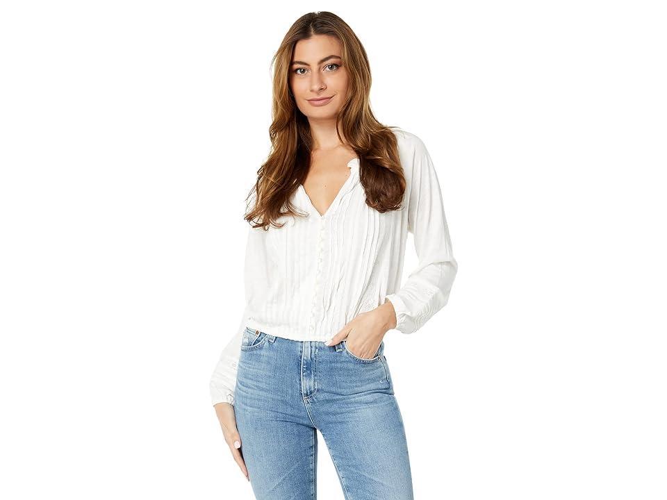 Lucky Brand Embroidered Peasant Lace Trim Top (Whisper White) Women's Clothing Product Image