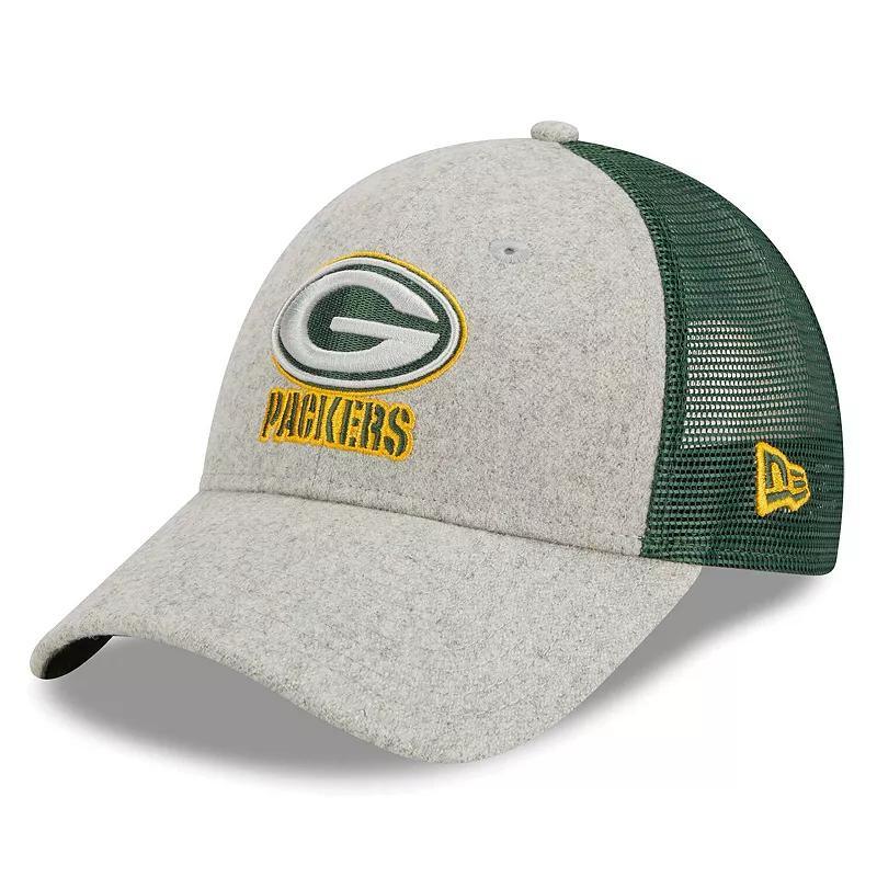 Mens New Era Heather Gray Green Bay Packers Pop Trucker 9FORTY Adjustable Hat - Heather Gray Product Image