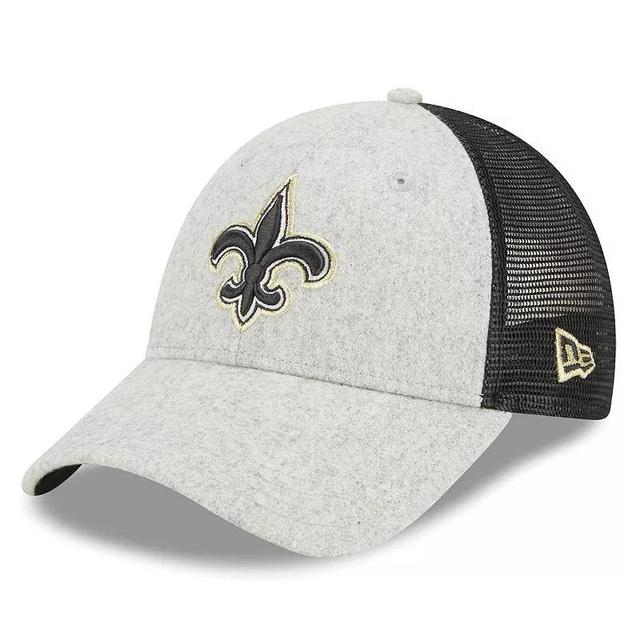 Mens New Era Heather Gray/Black New Orleans Saints Pop Trucker 9FORTY Adjustable Hat Product Image