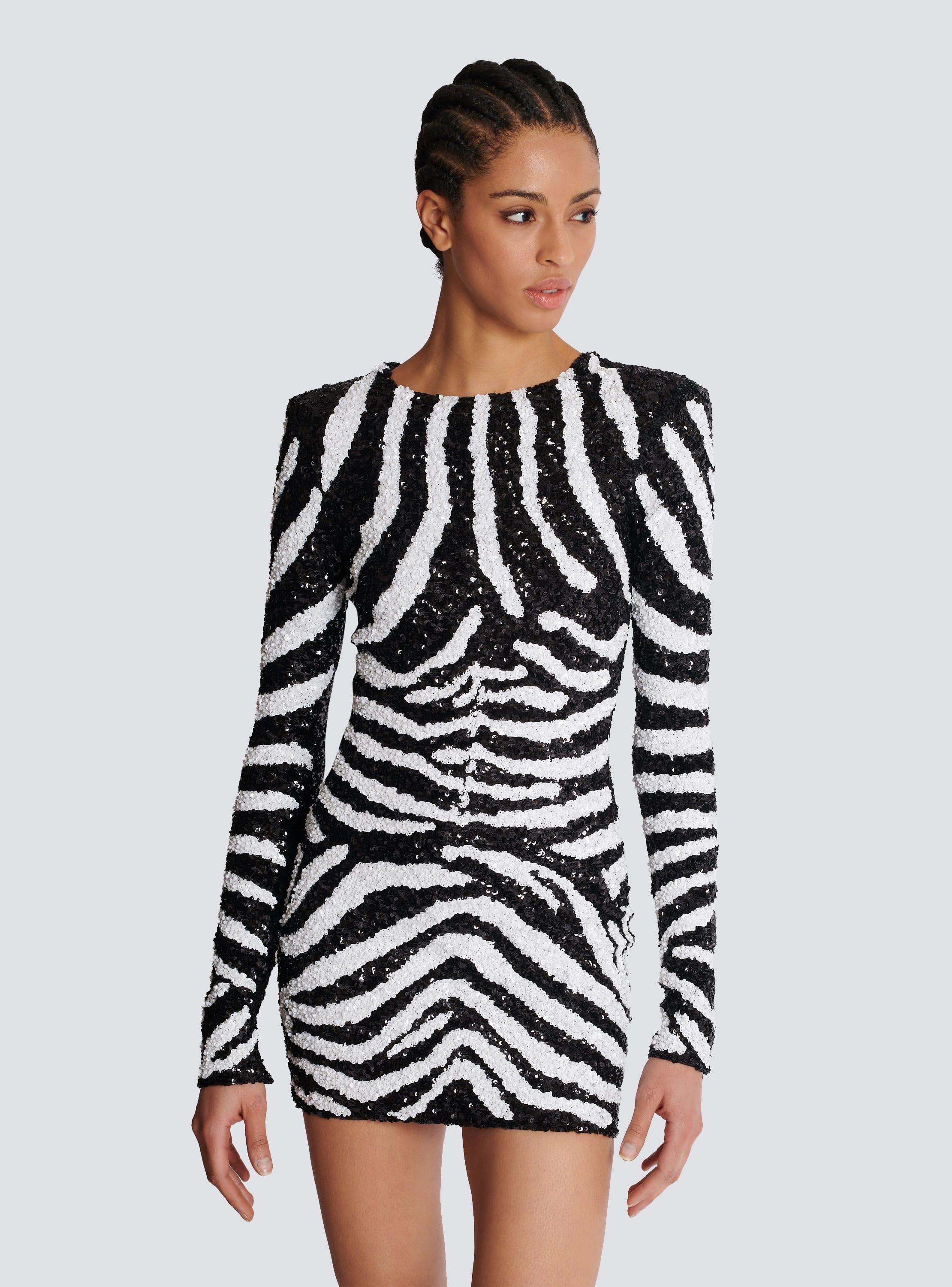 Short two-tone zebra sequin dress Product Image