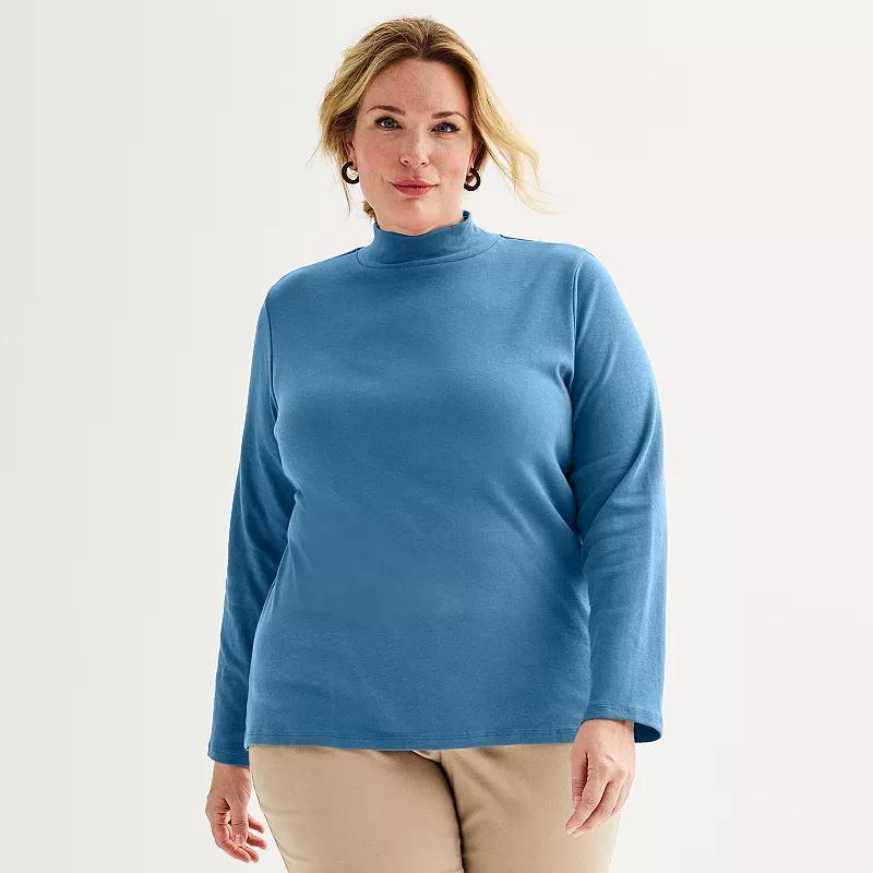 Plus Size Croft & Barrow Essential Long-Sleeve Mockneck Top, Womens City Blue Product Image