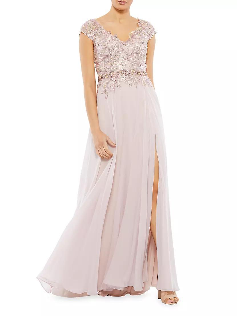 Embellished Chiffon Cap-Sleeve Gown Product Image