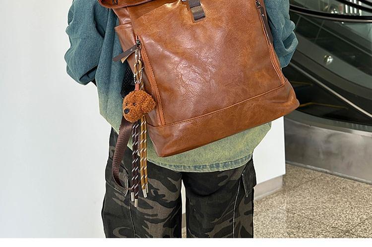 Buckled Flap Faux Leather Backpack Product Image