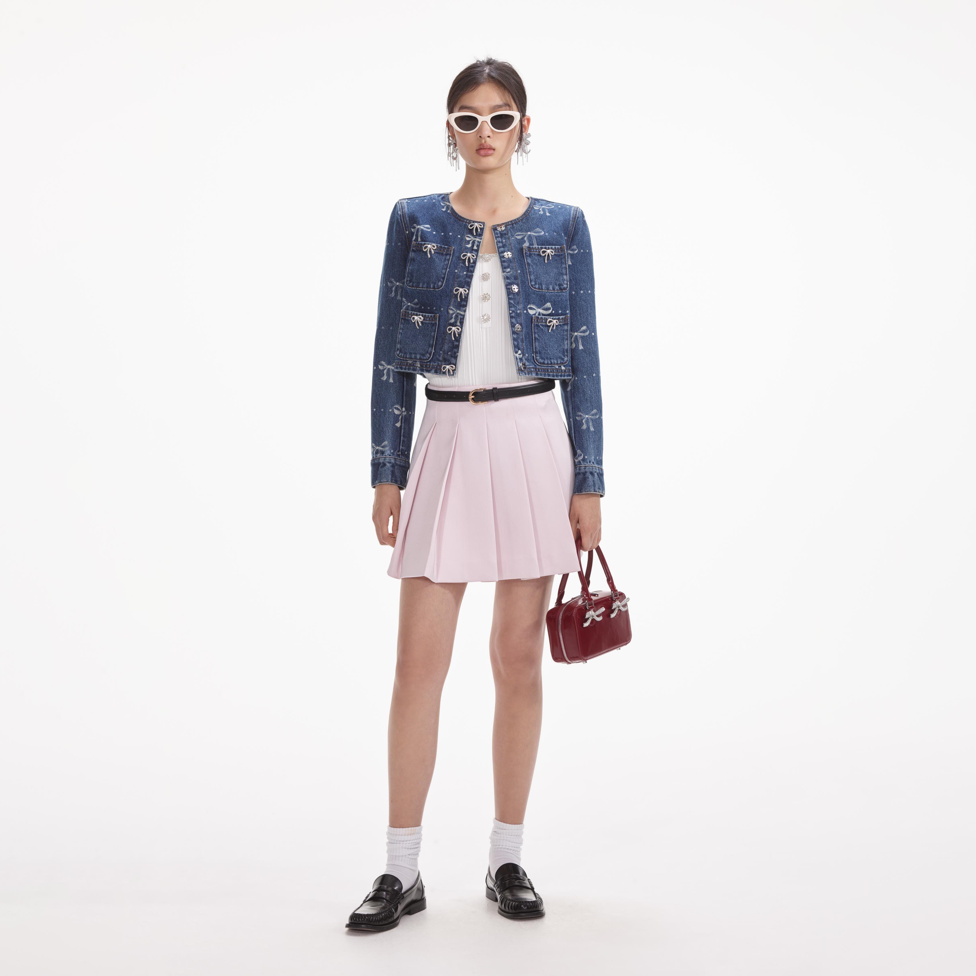 Bow Print Denim Jacket Product Image