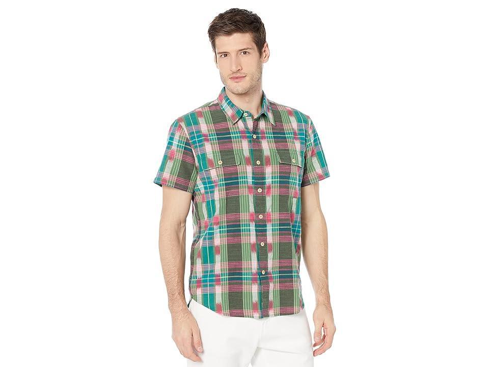 Lucky Brand Ikat Plaid Workwear Short Sleeve Shirt (Green Ikat) Men's Clothing Product Image