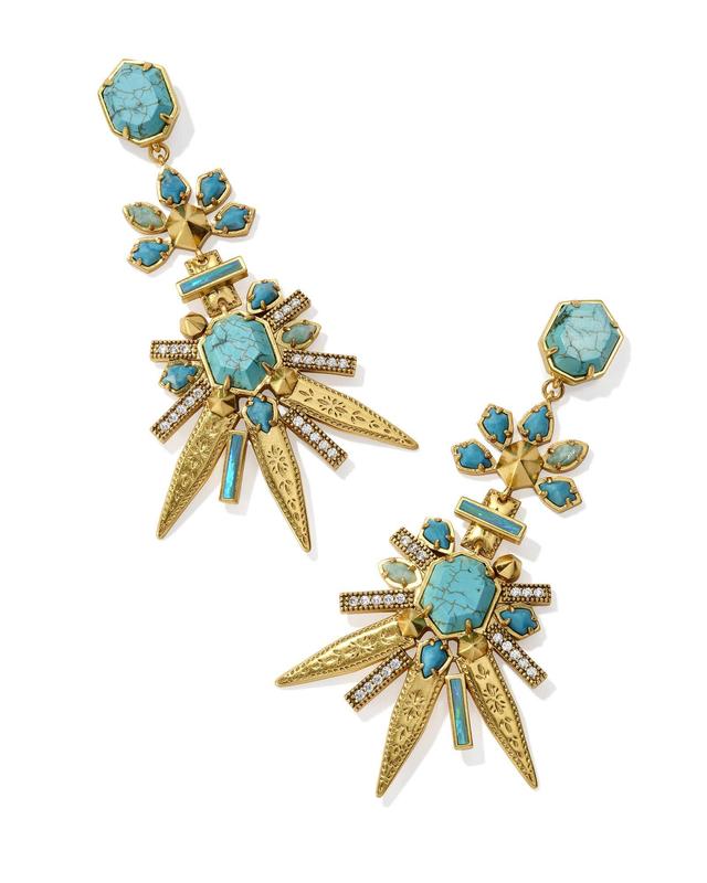 Serayah Vintage Gold Statement Earrings in Teal Mix Product Image