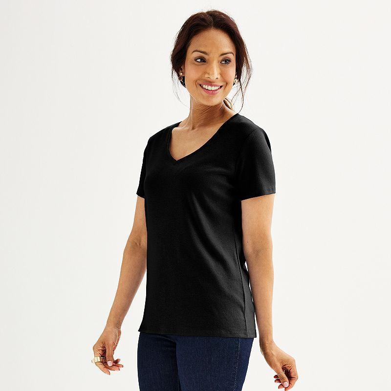 Womens Croft & Barrow Essential V-Neck Tee Black Product Image