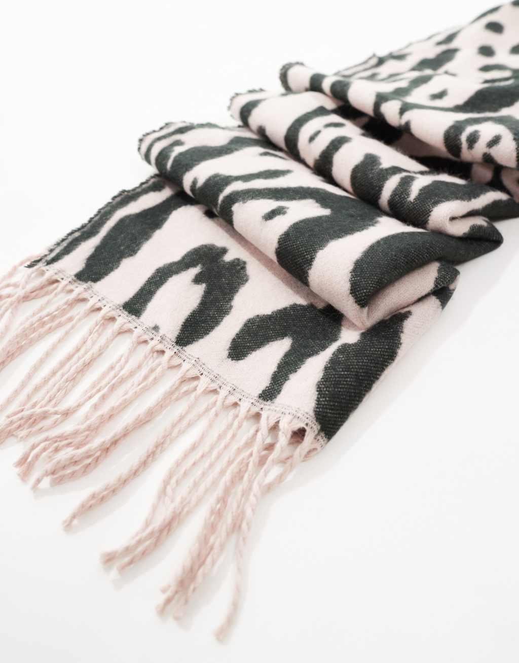 ASOS DESIGN scarf with leopard jacquard in light pink and charcoal Product Image