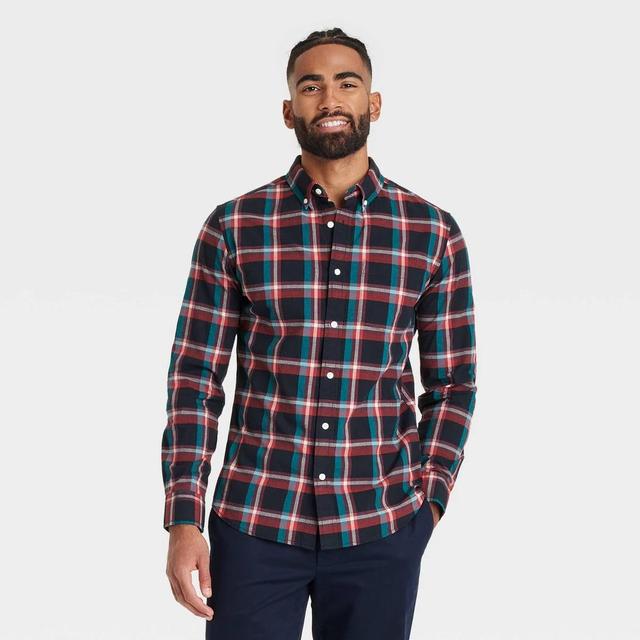 Mens Long Sleeve Plaid Poplin Shirt - Goodfellow & Co Black XL Product Image