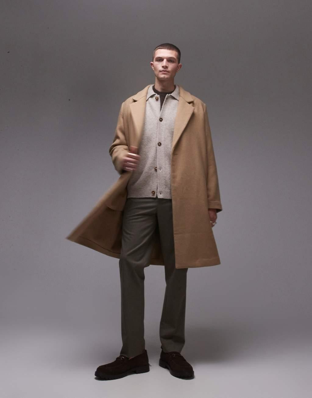 Topman single breasted overcoat in camel product image