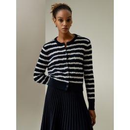 Striped Cable-Knit Cashmere Cardigan Product Image