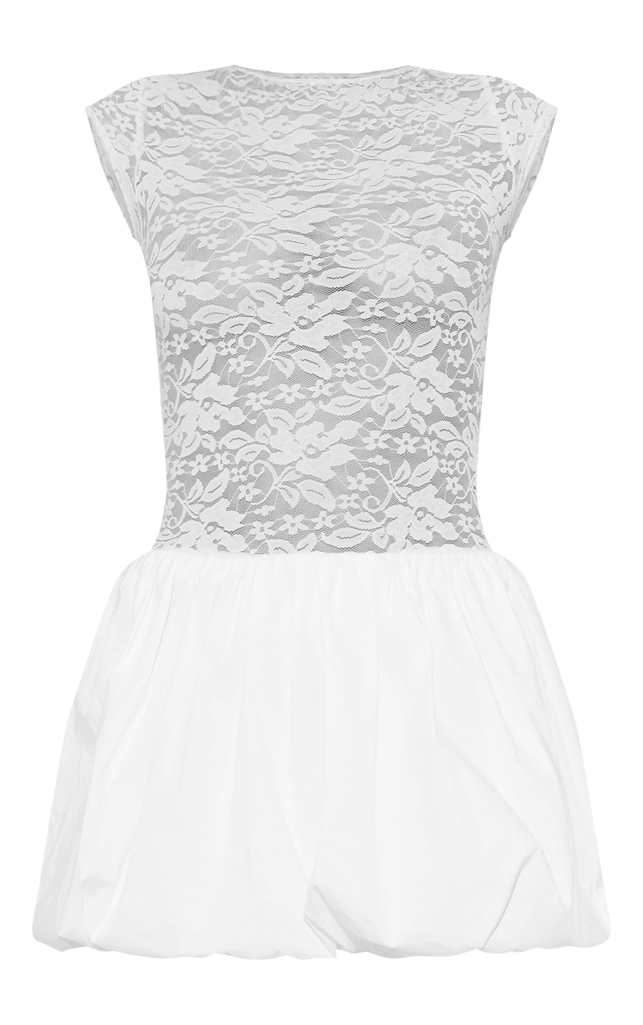 White Lace Puffball Mini Dress Product Image