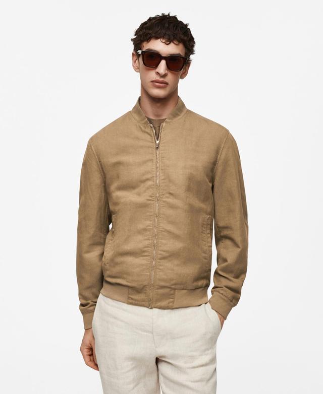 MANGO MAN - Linen lyocell bomber jacket tobacco brownMen Product Image