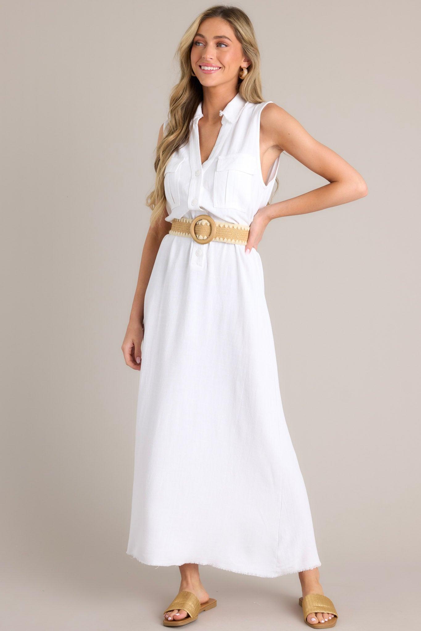 Harbor Breeze White Collared Sleeveless Maxi Dress Product Image