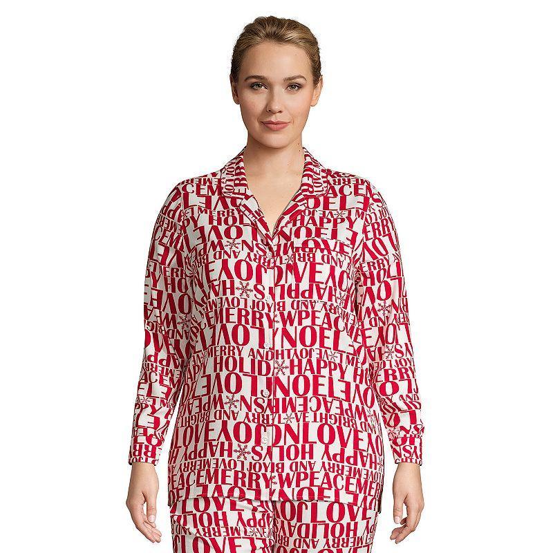 Plus Size Lands End Long Sleeve Flannel Pajama Top, Womens Natural Product Image