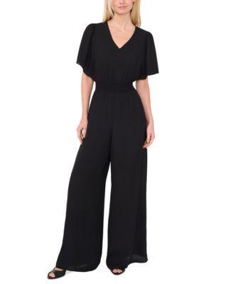 Women's Wear to Work Flutter Short Sleeve Smocked Waist Jumpsuit Product Image