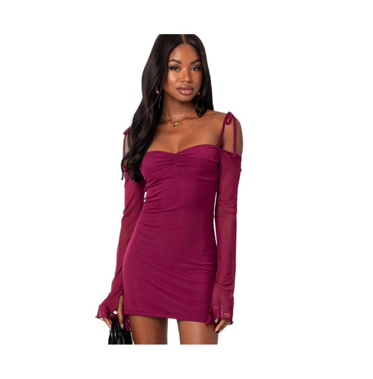 EDIKTED Ariel Cold Shoulder Long Sleeve Mesh Minidress product image