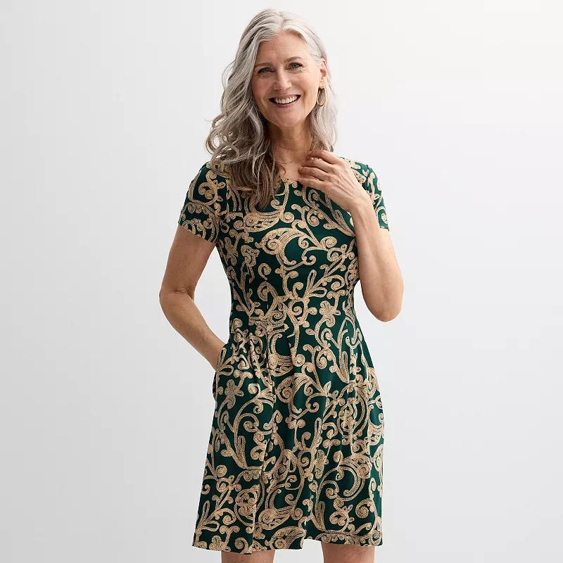 Womens Connected Apparel Print Dress with Pockets Green Product Image