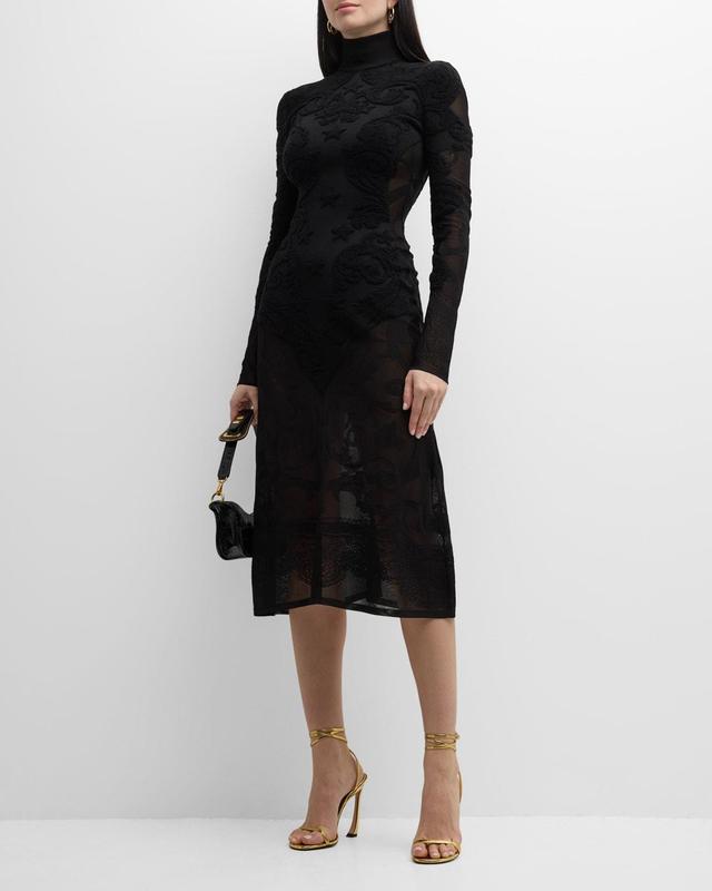 Womens Baroque Pattern Wool Sheer Midi-Dress Product Image