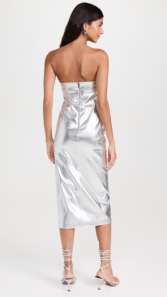 alice + olivia Kelly Shiny Faux Leather High Slit Midi Dress | Shopbop Product Image