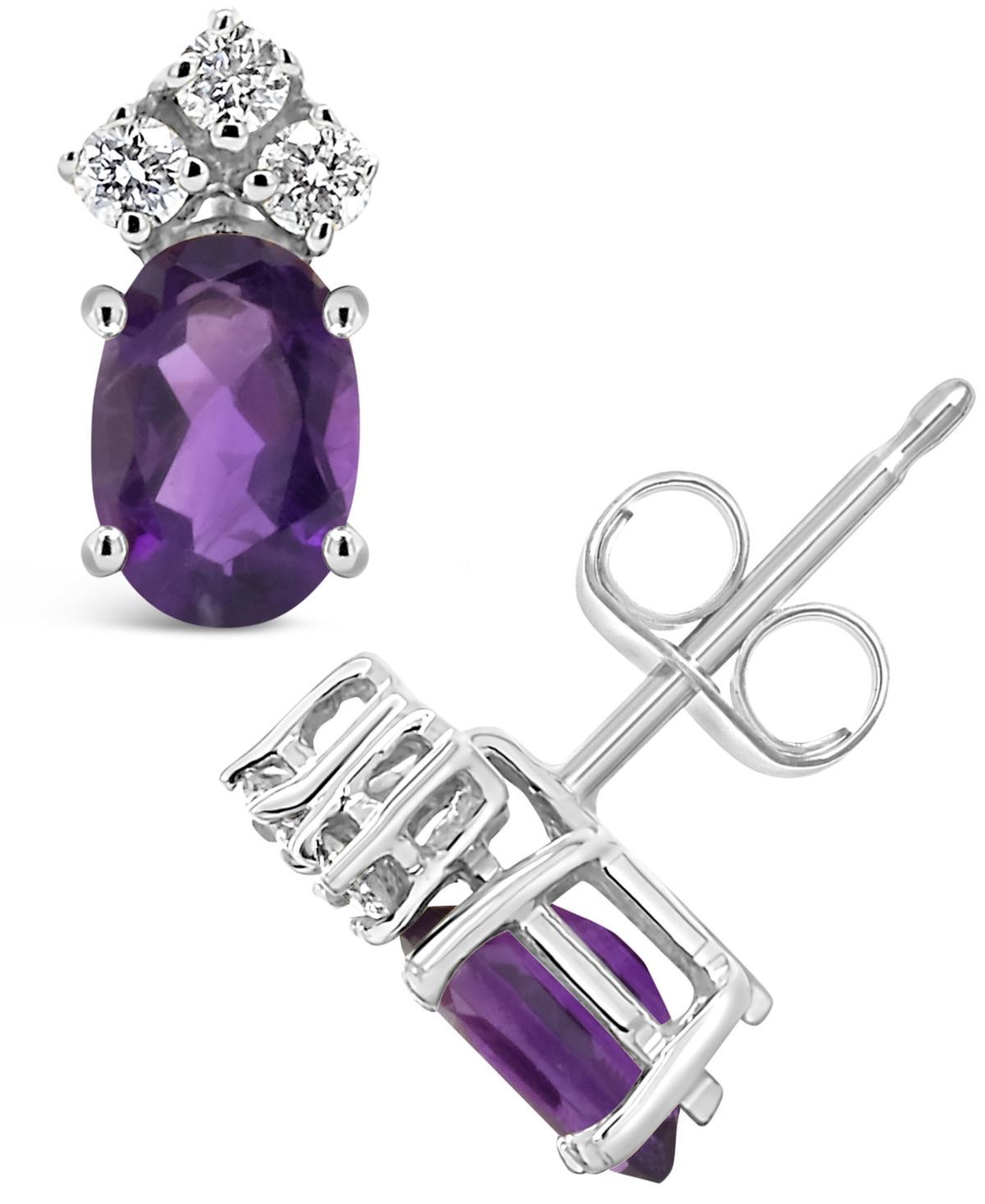 Amethyst (7/8 ct.t.w ) and Diamond (1/8 ct.t.w) Stud Earrings in 14K White Gold Product Image