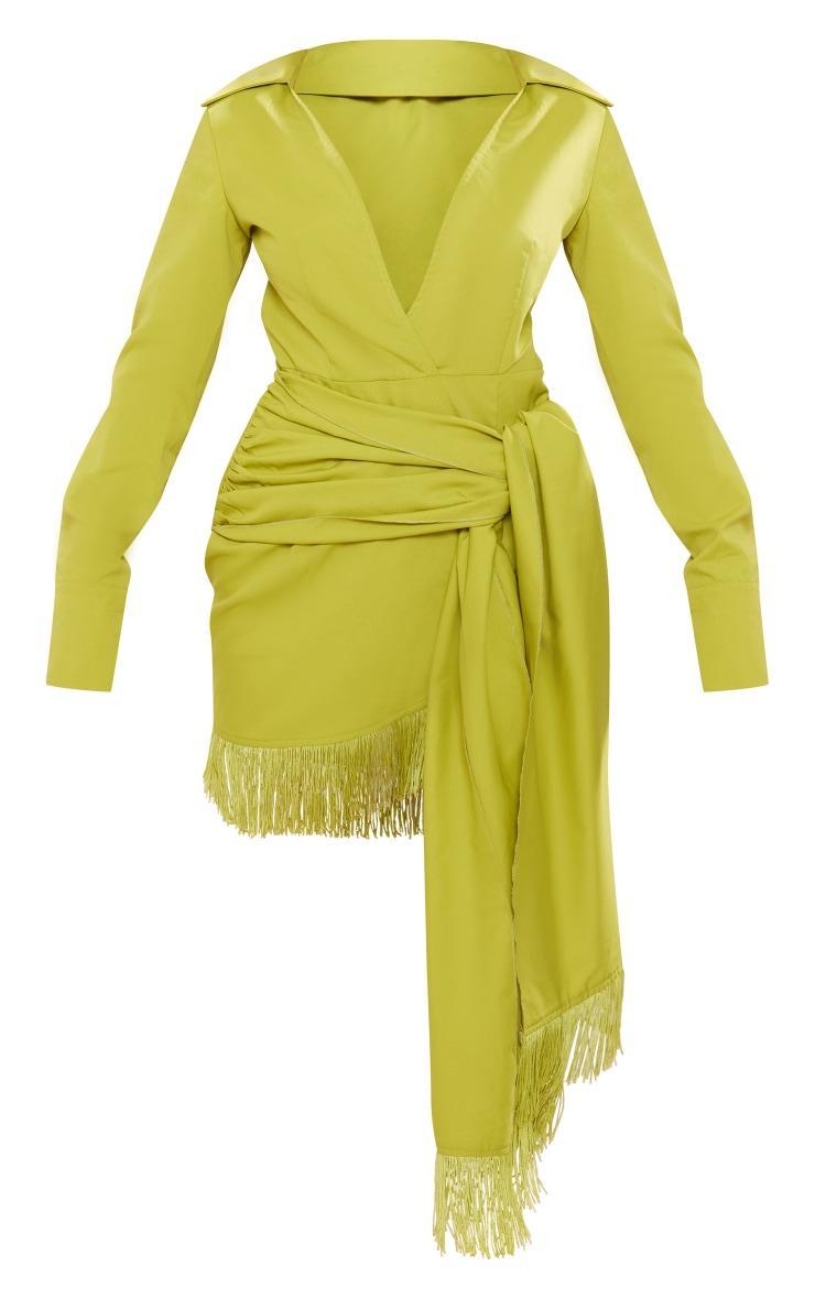  Lime Green Tassel Detail Long Sleeve Shift Dress Product Image