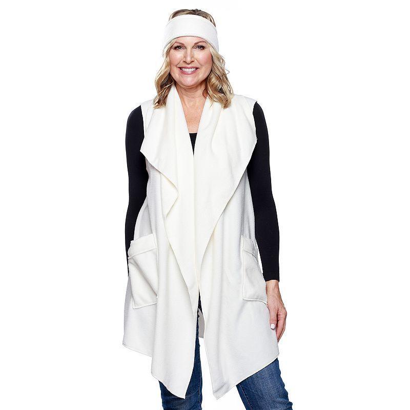 Womens Le Moda Solid Knit Fleece Vest with Matching Headband Product Image