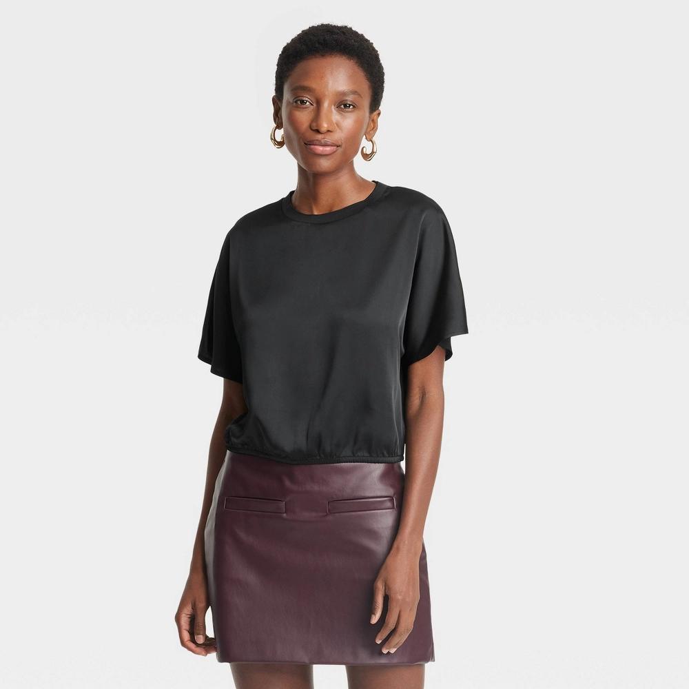 Women's Short Sleeve Satin Blouse - A New Day™ Product Image