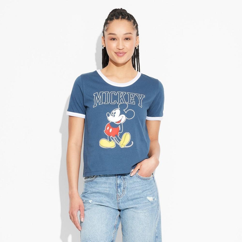 Womens Mickey Short Sleeve Graphic Ringer T-Shirt - Blue Product Image