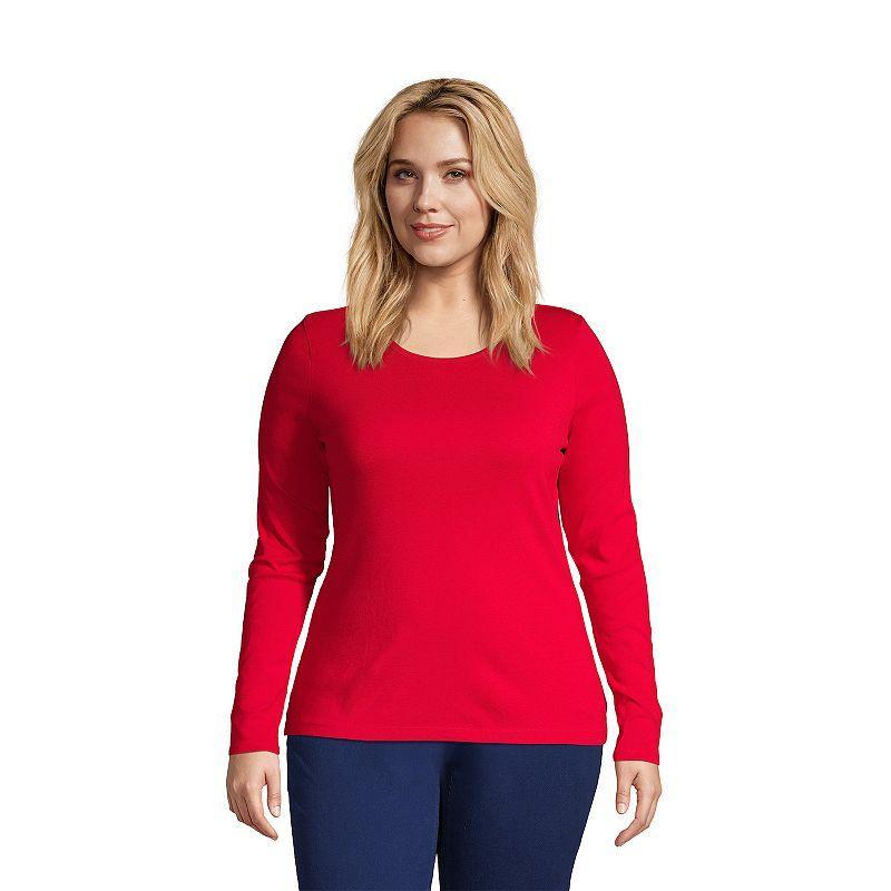 Lands End Plus Size Cotton Rib Long Sleeve Crewneck T-Shirt Product Image