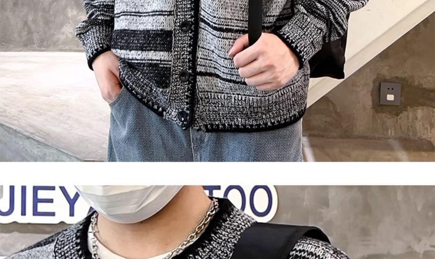 Round Neck Striped Cardigan Product Image