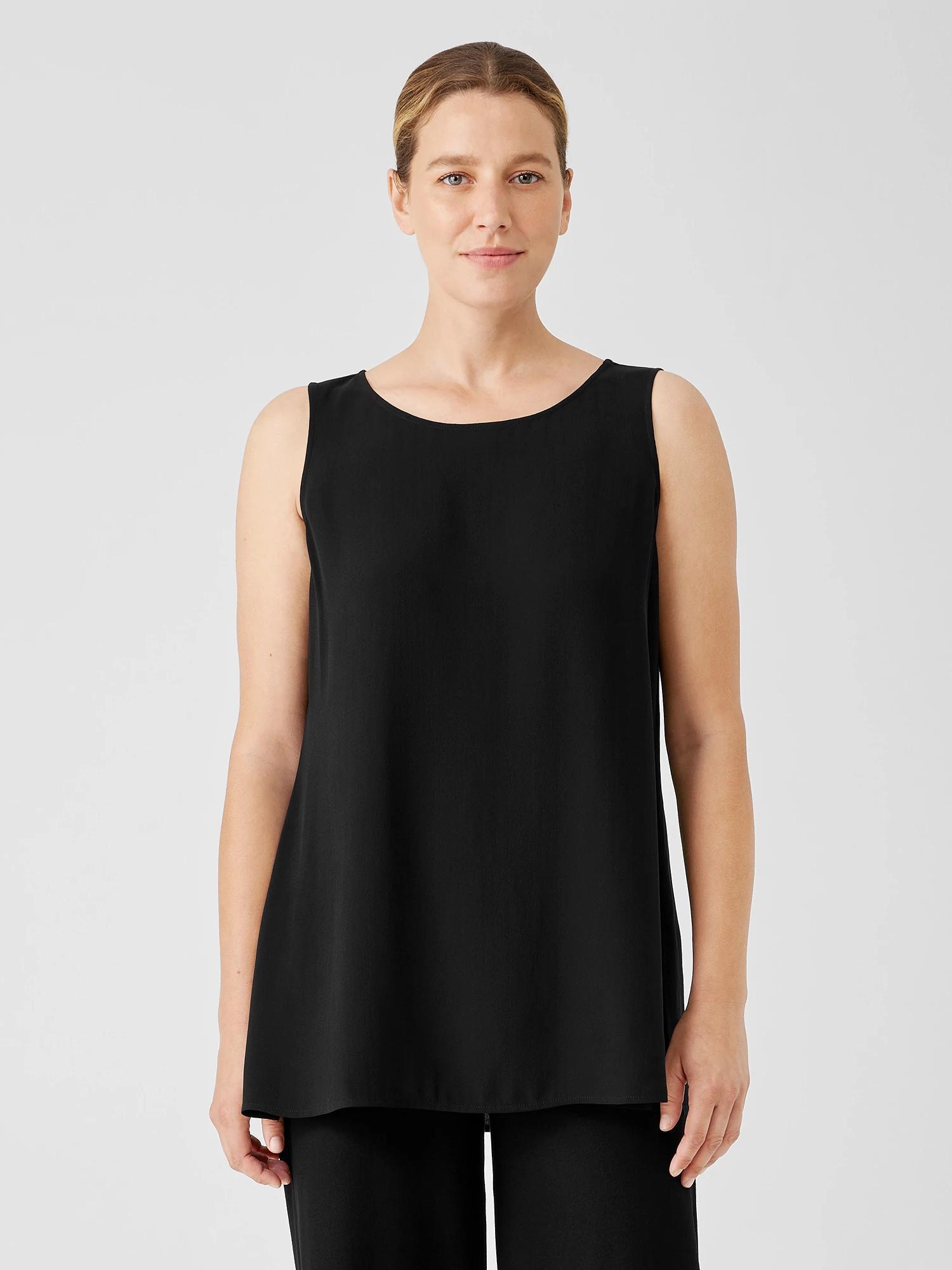 EILEEN FISHER Silk Georgette Crepe Ballet Neck Tankfemale Product Image