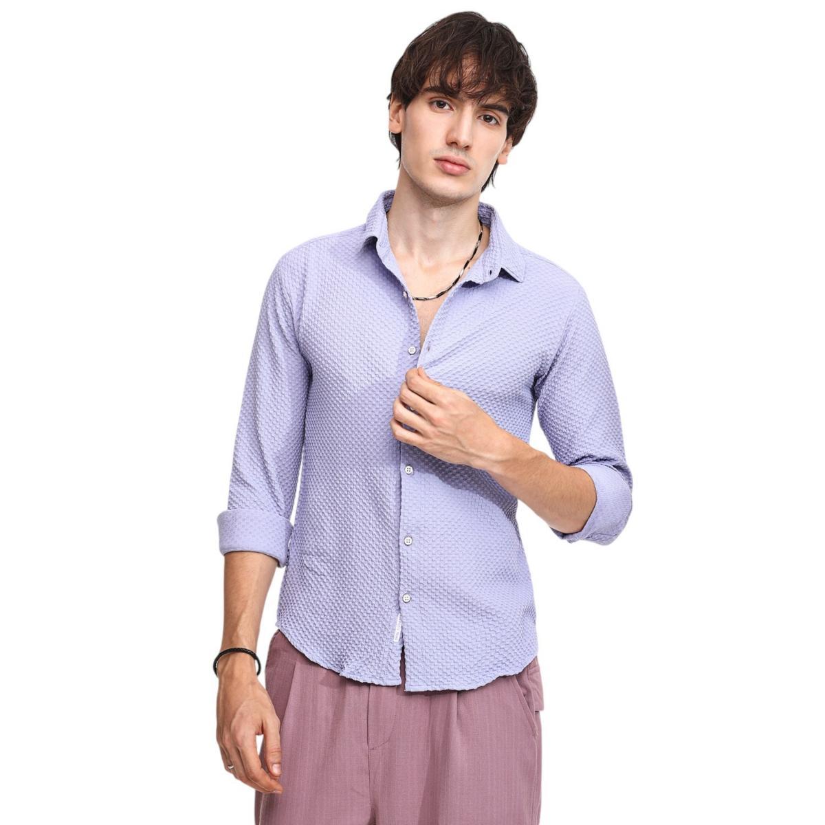 Campus Sutra Mens Icy Blue Embossed Micro Check Shirt Product Image