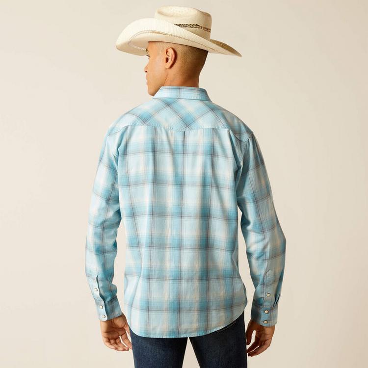 Ariat® Men's L/S Henryk Retro Fit Blue Plaid Snap Shirt Product Image