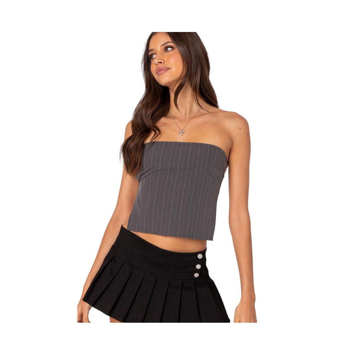 Edikted Womens Pinstripe Open Back Strapless Top Product Image