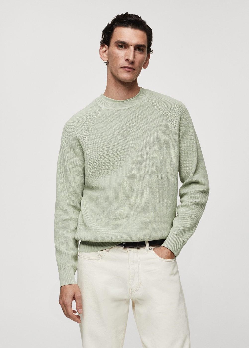 MANGO MAN - Ribbed round-neck sweater pastel greenMen Product Image