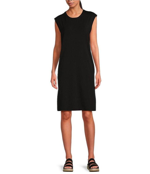 Eileen Fisher Stretch Jersey Round Neck Cap Sleeve Sheath Dress Product Image