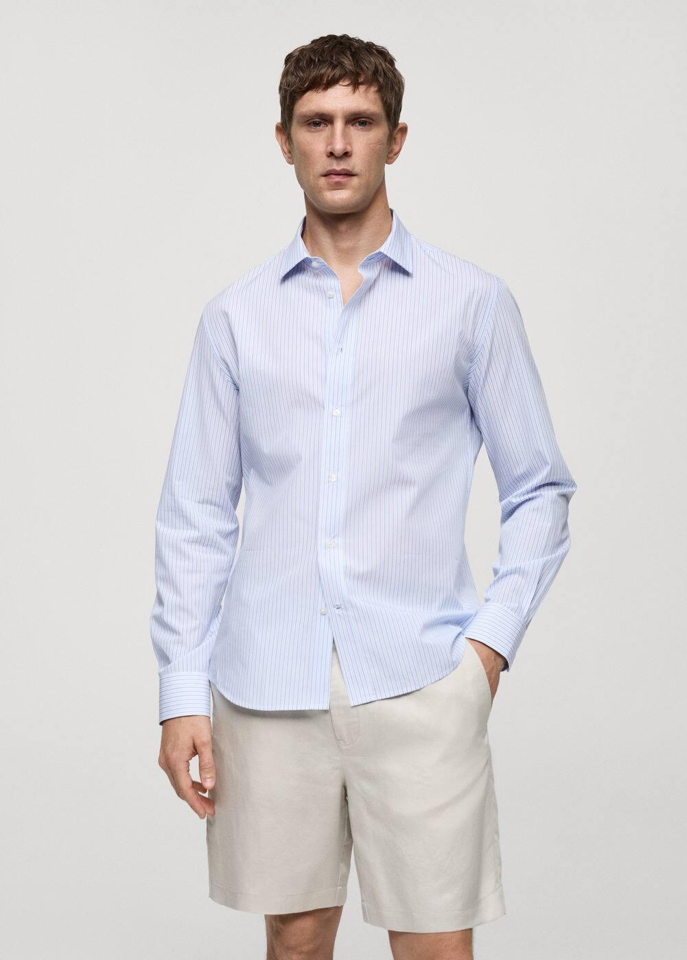 Regular-fit striped 100% cotton shirt - Men | MANGO USA Product Image