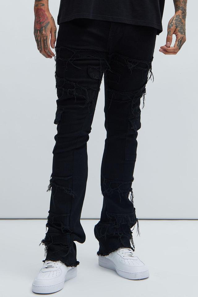 With Some Fray Cargo Flare Jeans - Black Product Image